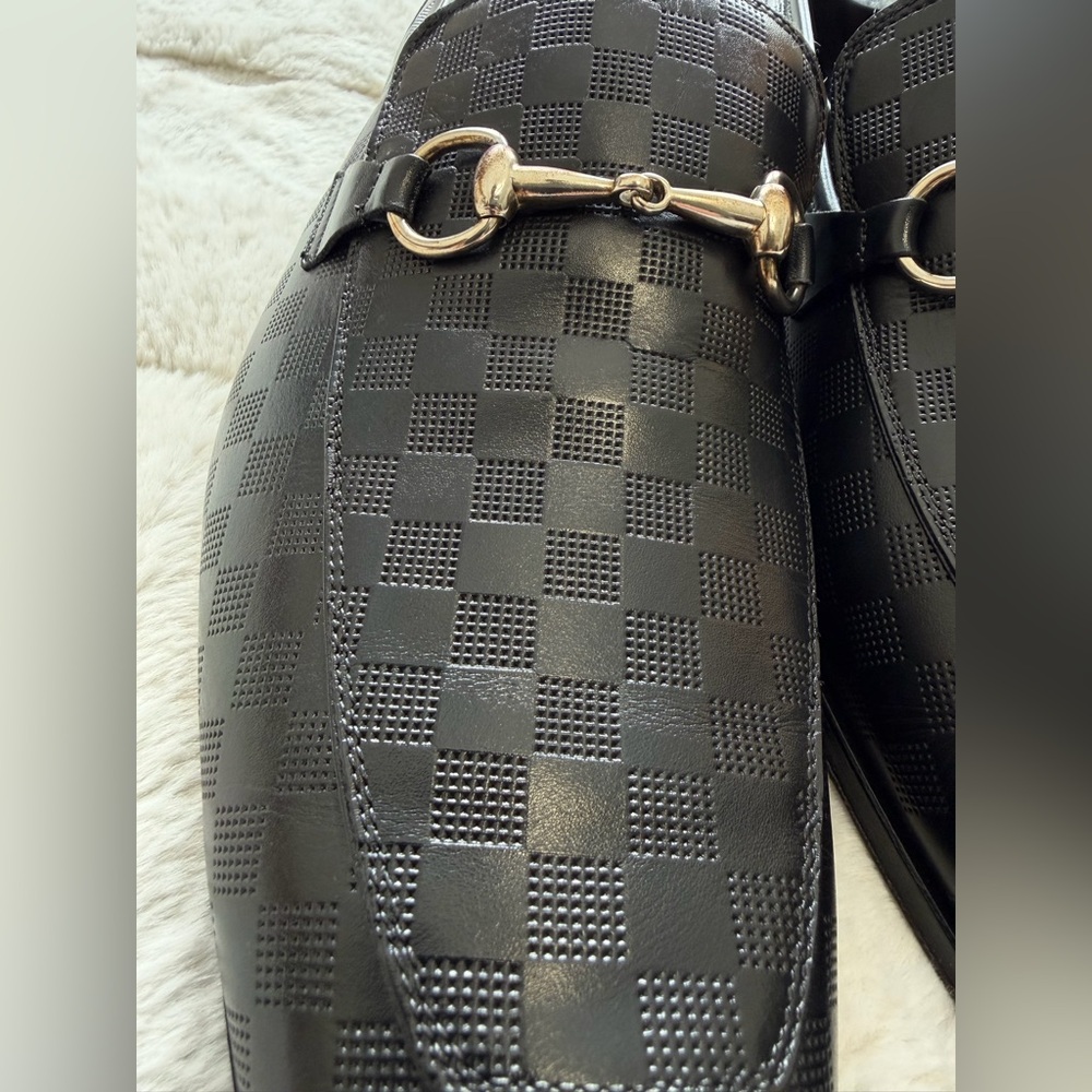 $449 Mezlan Verona Horse Bit Black Checkered Leather Slip-On Loafers 10M - Picture 3 of 11